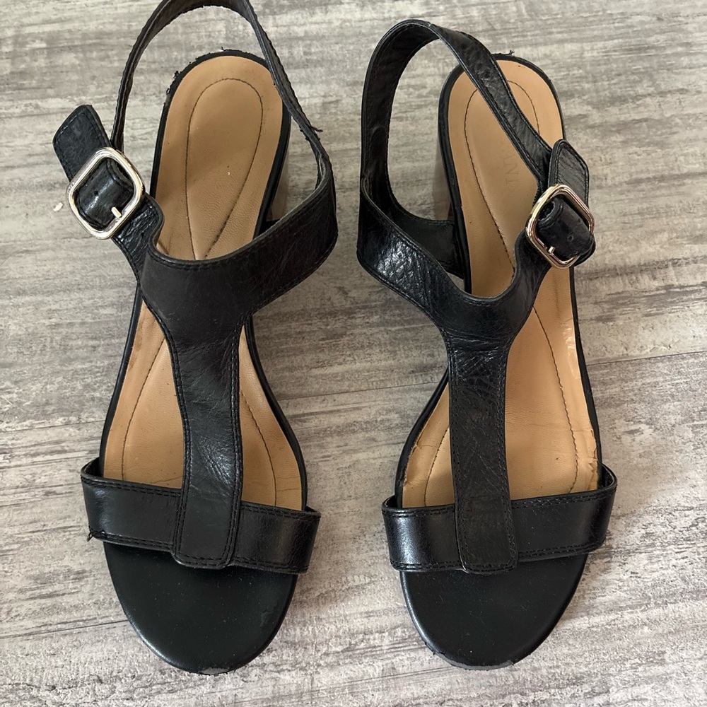 Black Leather Heeled Women's Sandals